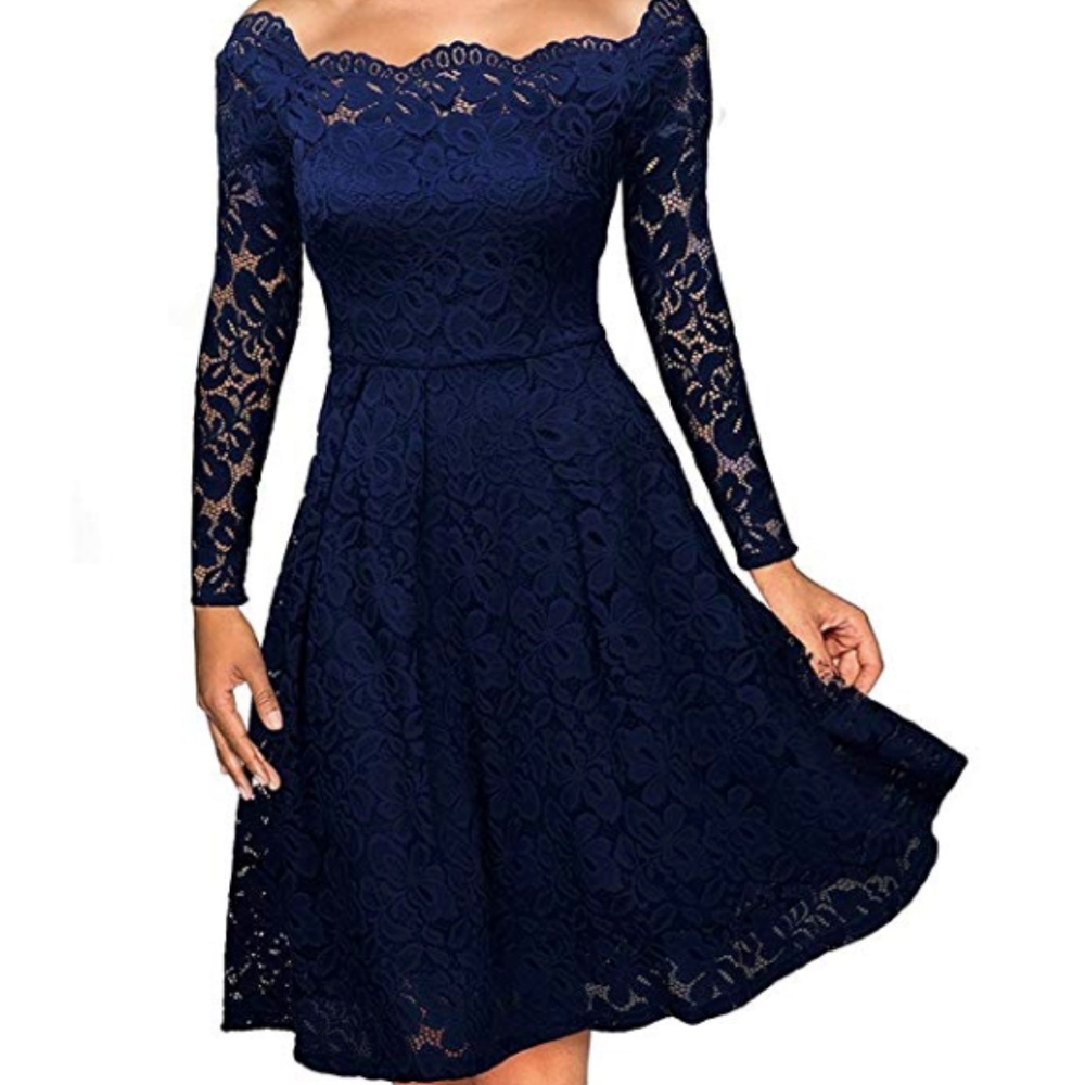 Boat Neck Vintage Floral Lace Swing Dress